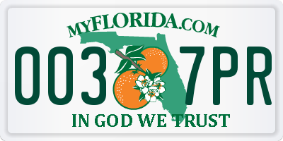 FL license plate 0037PR
