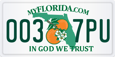 FL license plate 0037PU