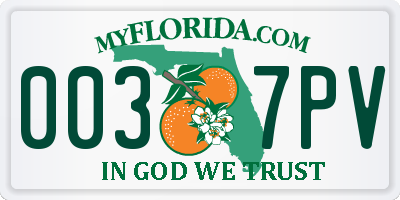 FL license plate 0037PV