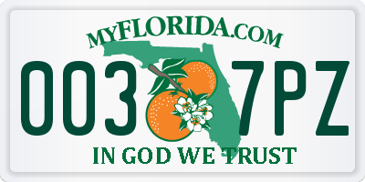 FL license plate 0037PZ