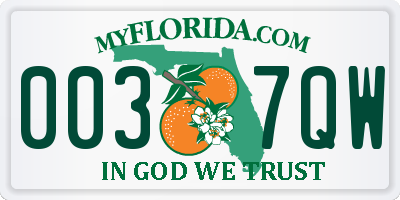 FL license plate 0037QW