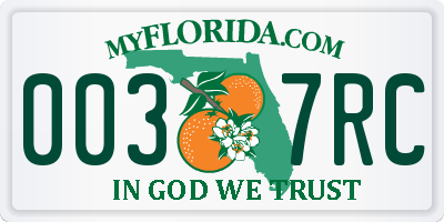 FL license plate 0037RC
