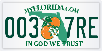 FL license plate 0037RE