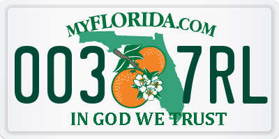 FL license plate 0037RL
