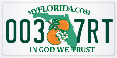 FL license plate 0037RT