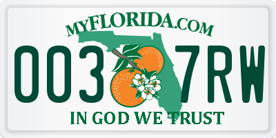 FL license plate 0037RW
