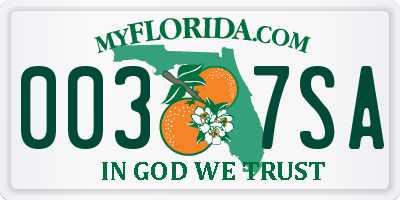 FL license plate 0037SA