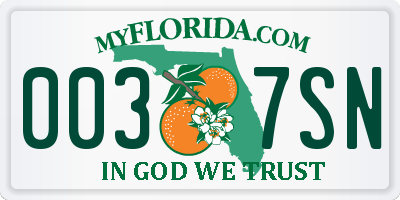 FL license plate 0037SN