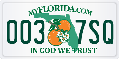FL license plate 0037SQ