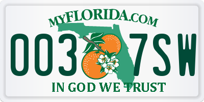 FL license plate 0037SW