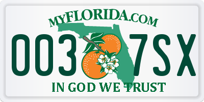 FL license plate 0037SX