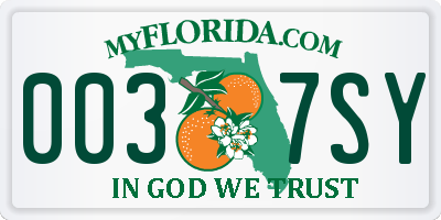 FL license plate 0037SY