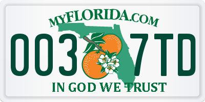 FL license plate 0037TD