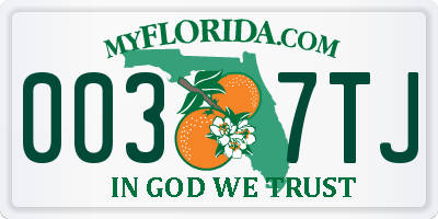 FL license plate 0037TJ