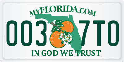FL license plate 0037TO