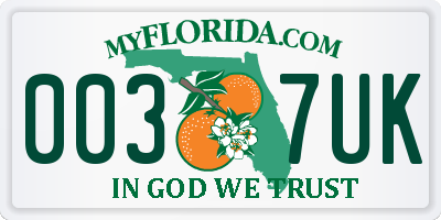 FL license plate 0037UK