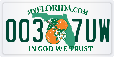 FL license plate 0037UW