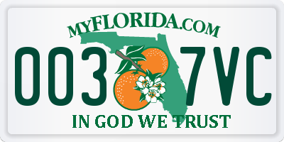 FL license plate 0037VC