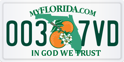 FL license plate 0037VD