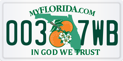 FL license plate 0037WB