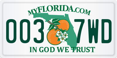 FL license plate 0037WD