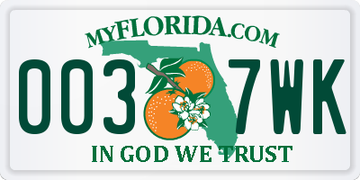 FL license plate 0037WK