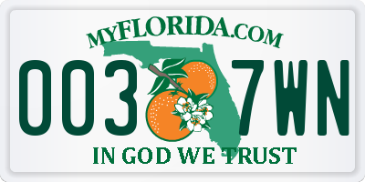 FL license plate 0037WN