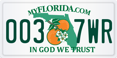 FL license plate 0037WR