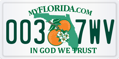 FL license plate 0037WV