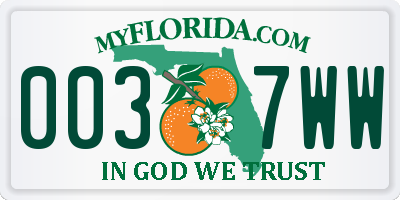 FL license plate 0037WW