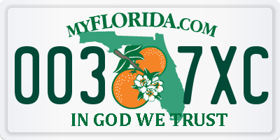 FL license plate 0037XC