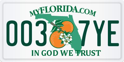 FL license plate 0037YE