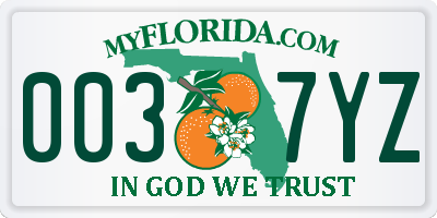 FL license plate 0037YZ