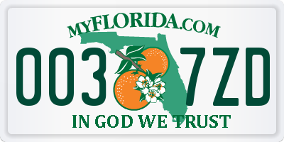 FL license plate 0037ZD