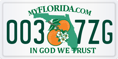 FL license plate 0037ZG