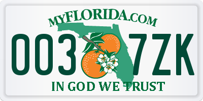 FL license plate 0037ZK