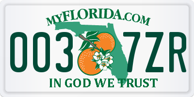 FL license plate 0037ZR