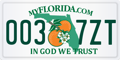 FL license plate 0037ZT