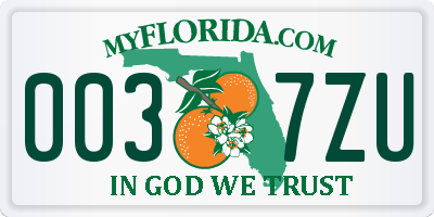 FL license plate 0037ZU