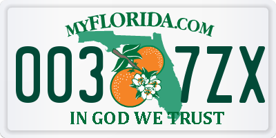 FL license plate 0037ZX