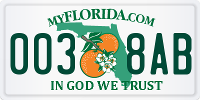 FL license plate 0038AB