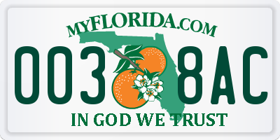 FL license plate 0038AC