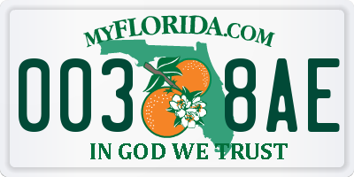 FL license plate 0038AE