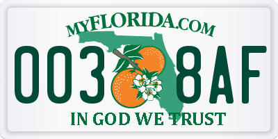 FL license plate 0038AF