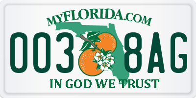 FL license plate 0038AG