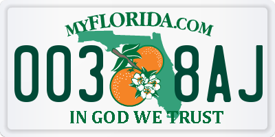 FL license plate 0038AJ