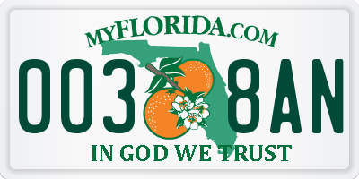 FL license plate 0038AN