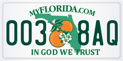 FL license plate 0038AQ