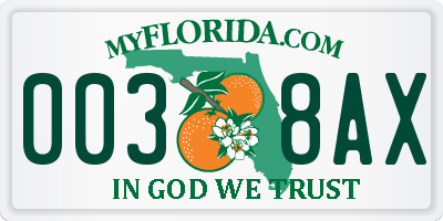 FL license plate 0038AX
