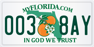 FL license plate 0038AY